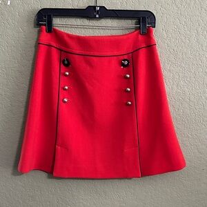 leifsdottir Red A-Line Mini Skirt with Contrast Piping and Button Details